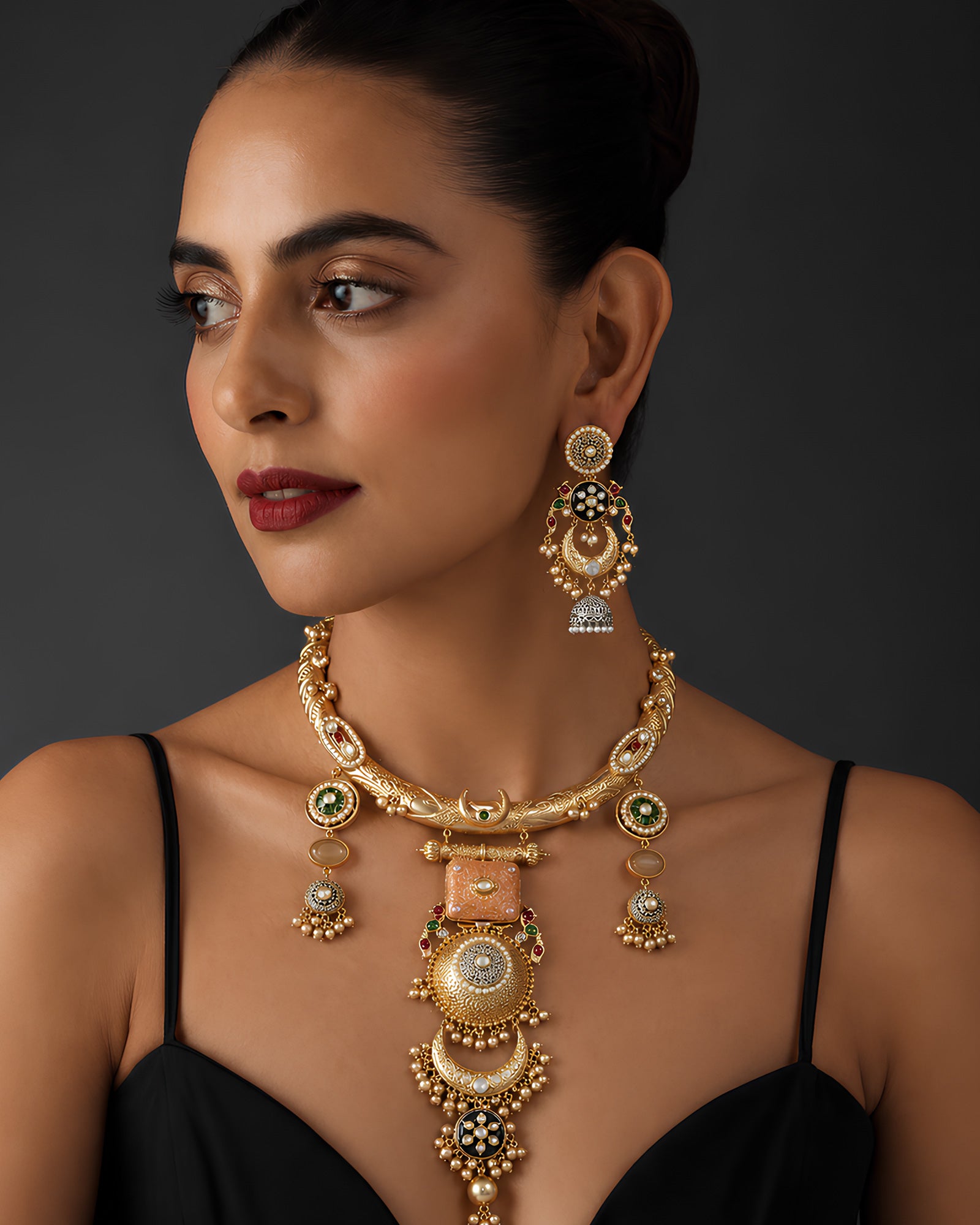 Heritage Gold-Tone Ornate Statement Necklace Set