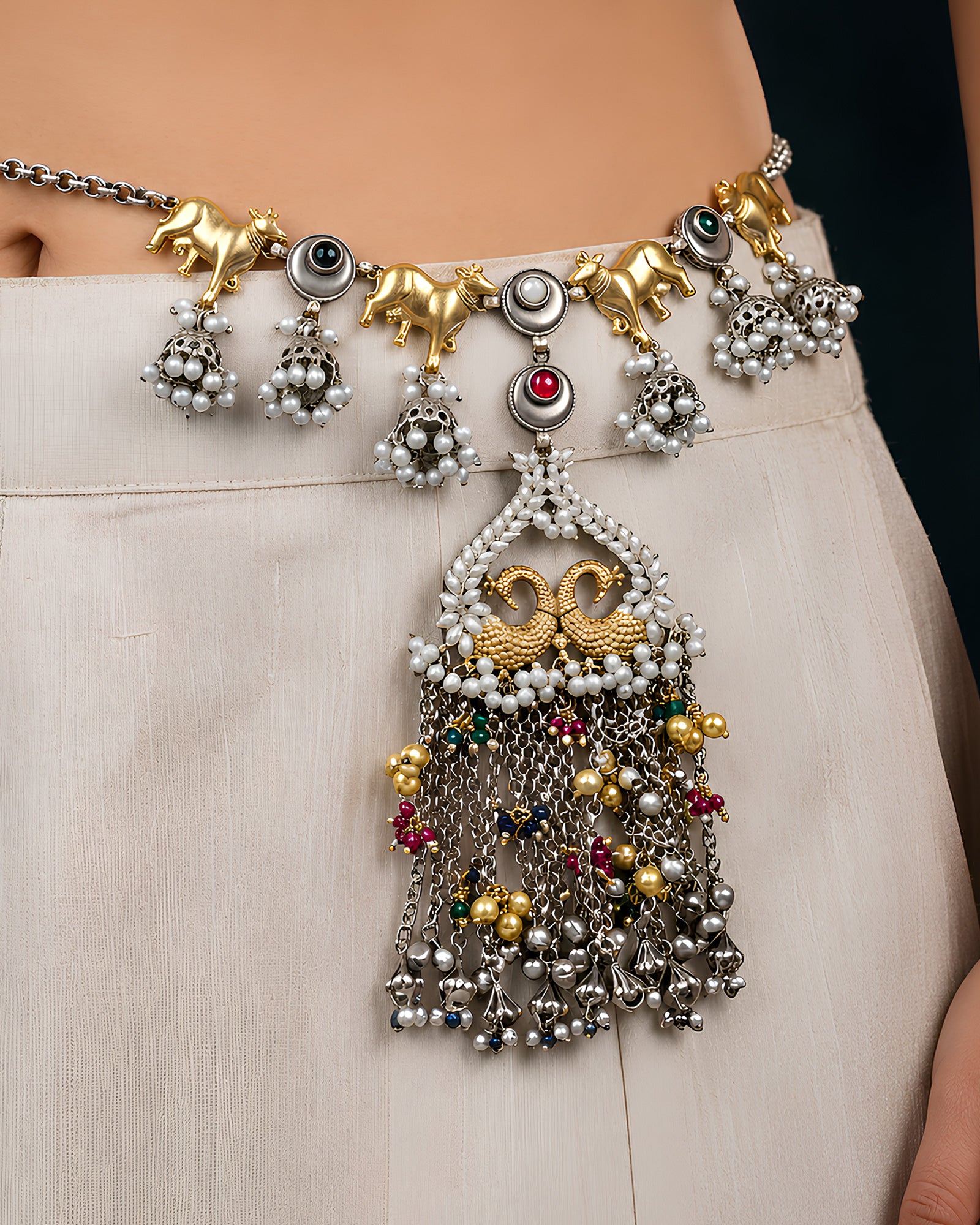 Heritage Kamdhenu & Twin Peacock Dual-Tone Kamarbandh