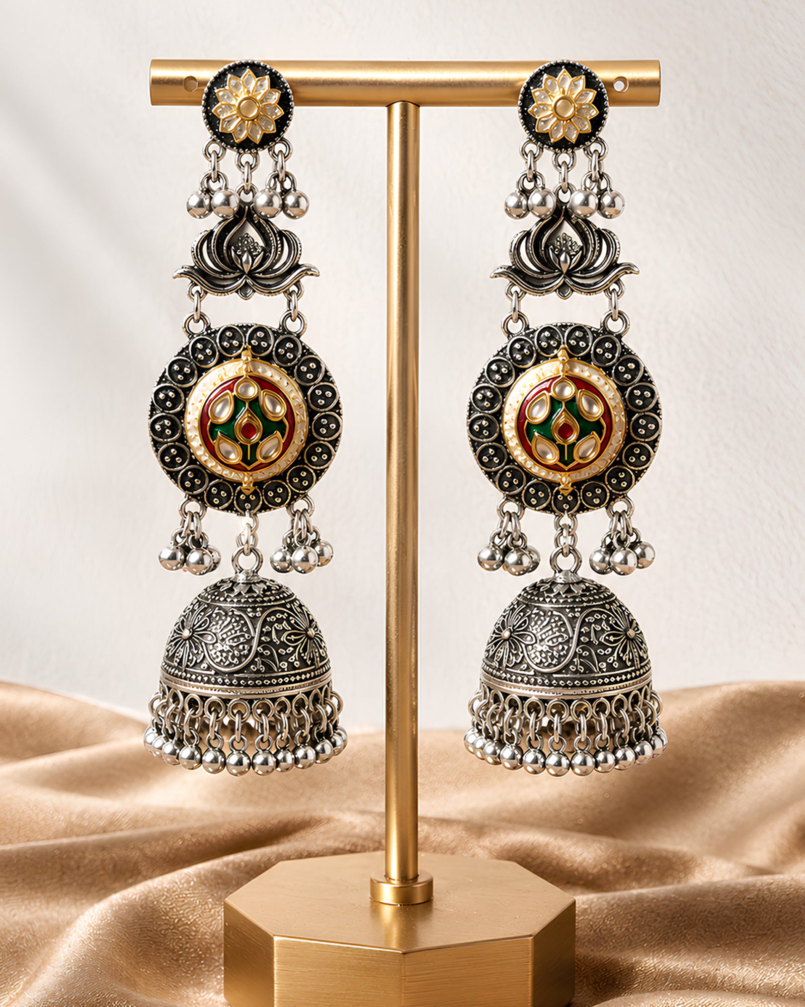 Heritage Mandala Meenakari Oxidized Jhumkas