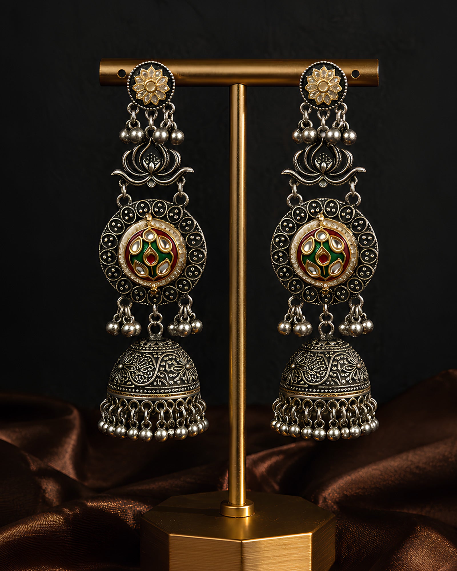 Heritage Mandala Meenakari Oxidized Jhumkas