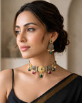Hexagonal Motif Enamel & Pearl Choker Necklace