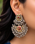 Imperial Ruby Crescent Oxidized Chandbalis
