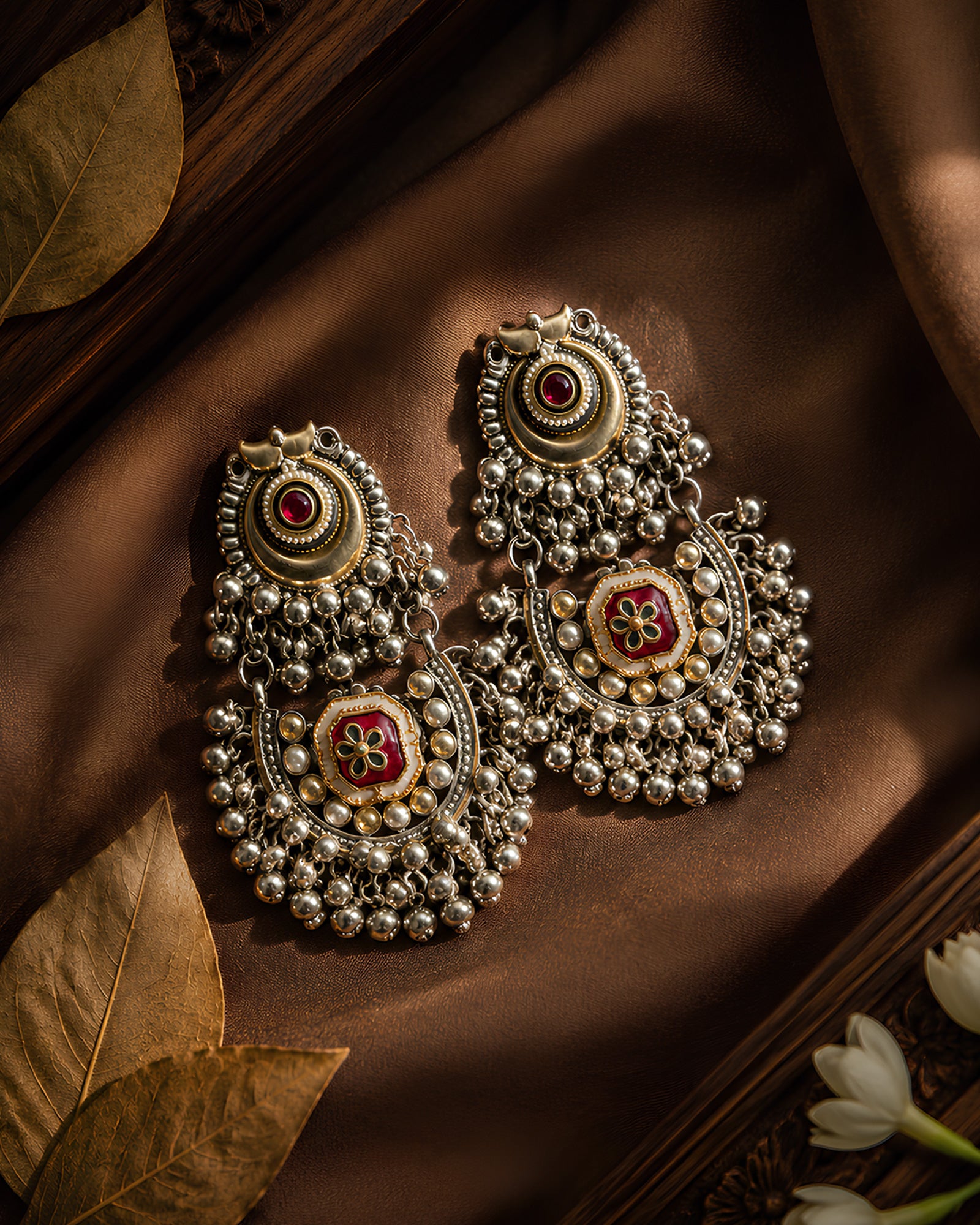 Imperial Ruby Crescent Oxidized Chandbalis