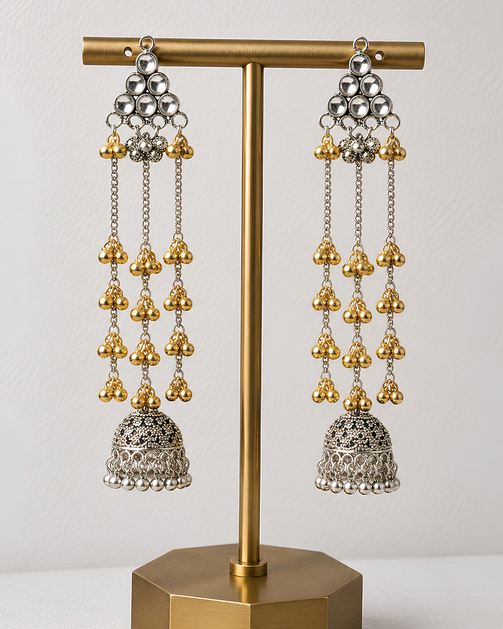 Kundan-Studded Ghungroo Chain Oxidized Jhumkas
