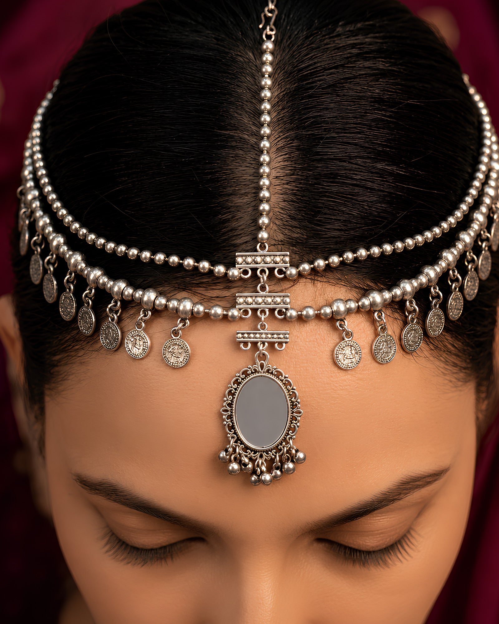 Layered Beaded & Coin-Fringed Matha Patti