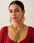 Layered Floral & Gemstone Medallion Necklace Set