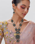 Layered Floral Medallion & Mirror-Inlaid Oxidized Necklace