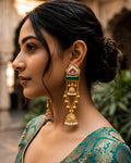 Lotus Motif Gemstone Jhumka Drop Earrings