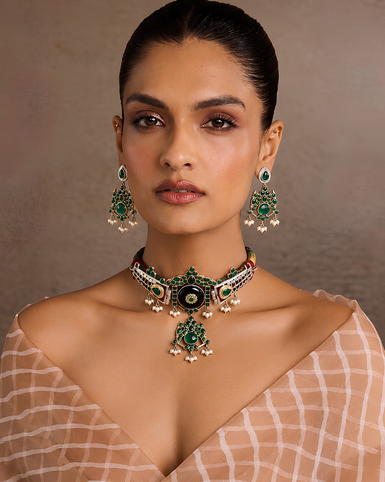 Majestic Green Stone Statement Choker Set