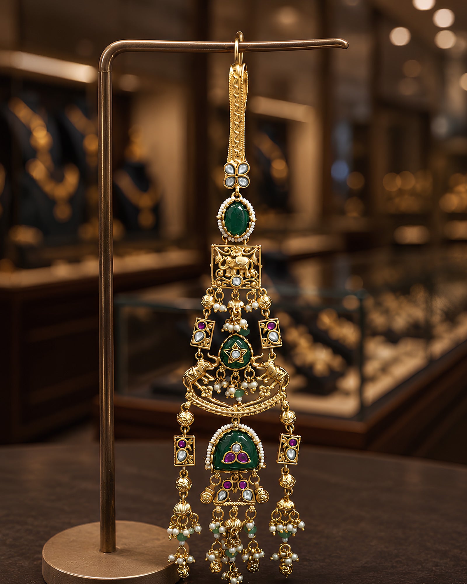 Meenakari Emerald Bead-Tassel Gold-Plated Judapin