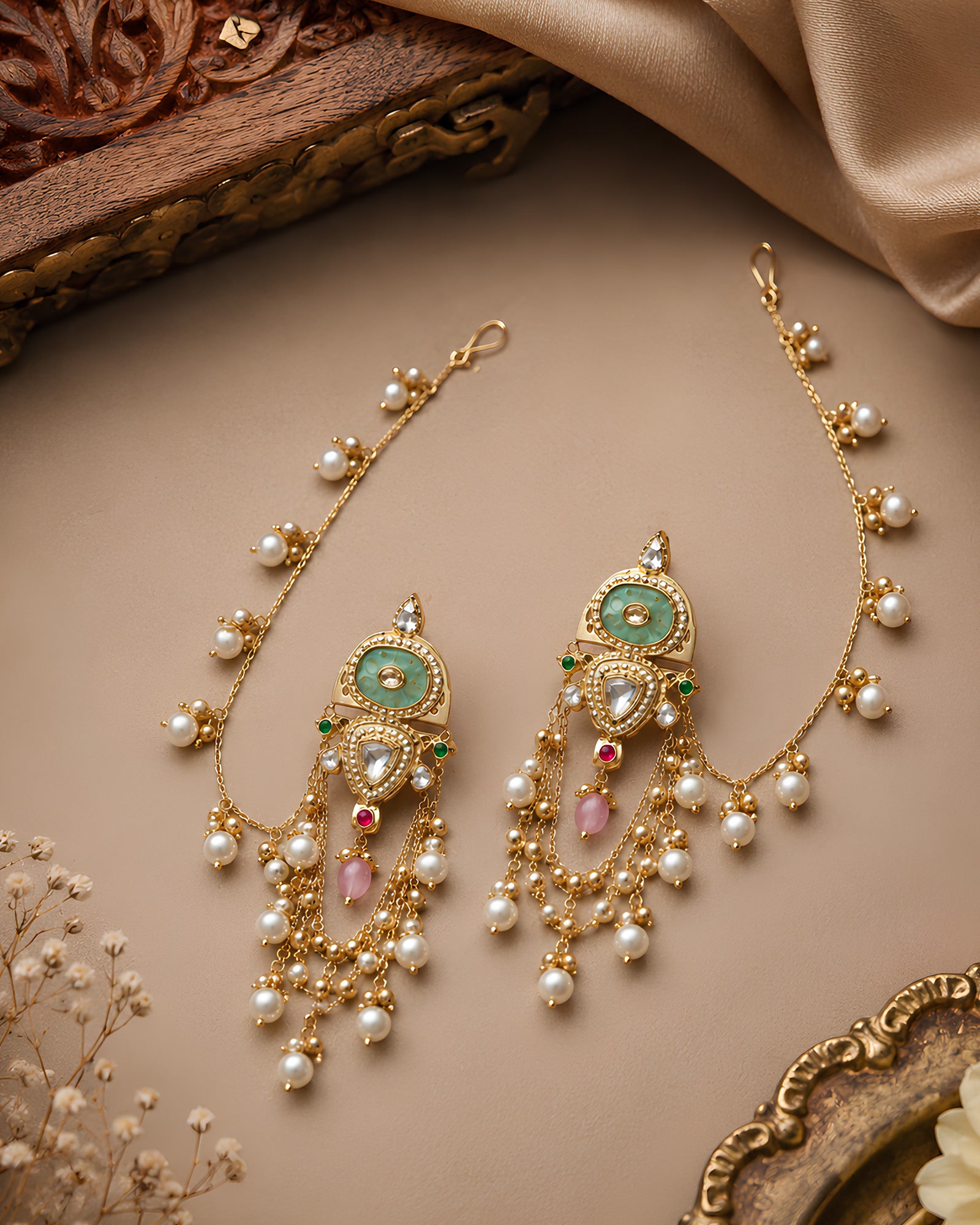 Mint Enamel & Pearl Sahare Earrings
