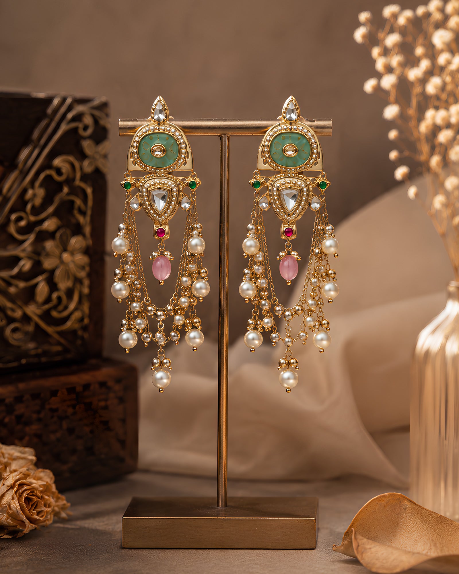 Mint Enamel & Pearl Sahare Earrings