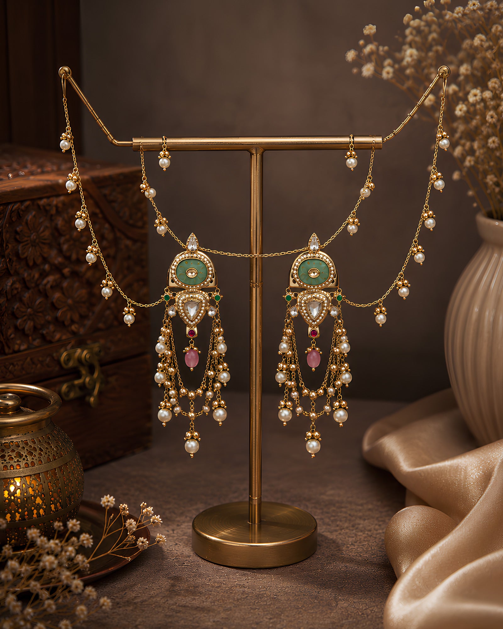 Mint Enamel & Pearl Sahare Earrings