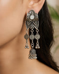 Mirror-Accented Oxidized Jhumka Earrings