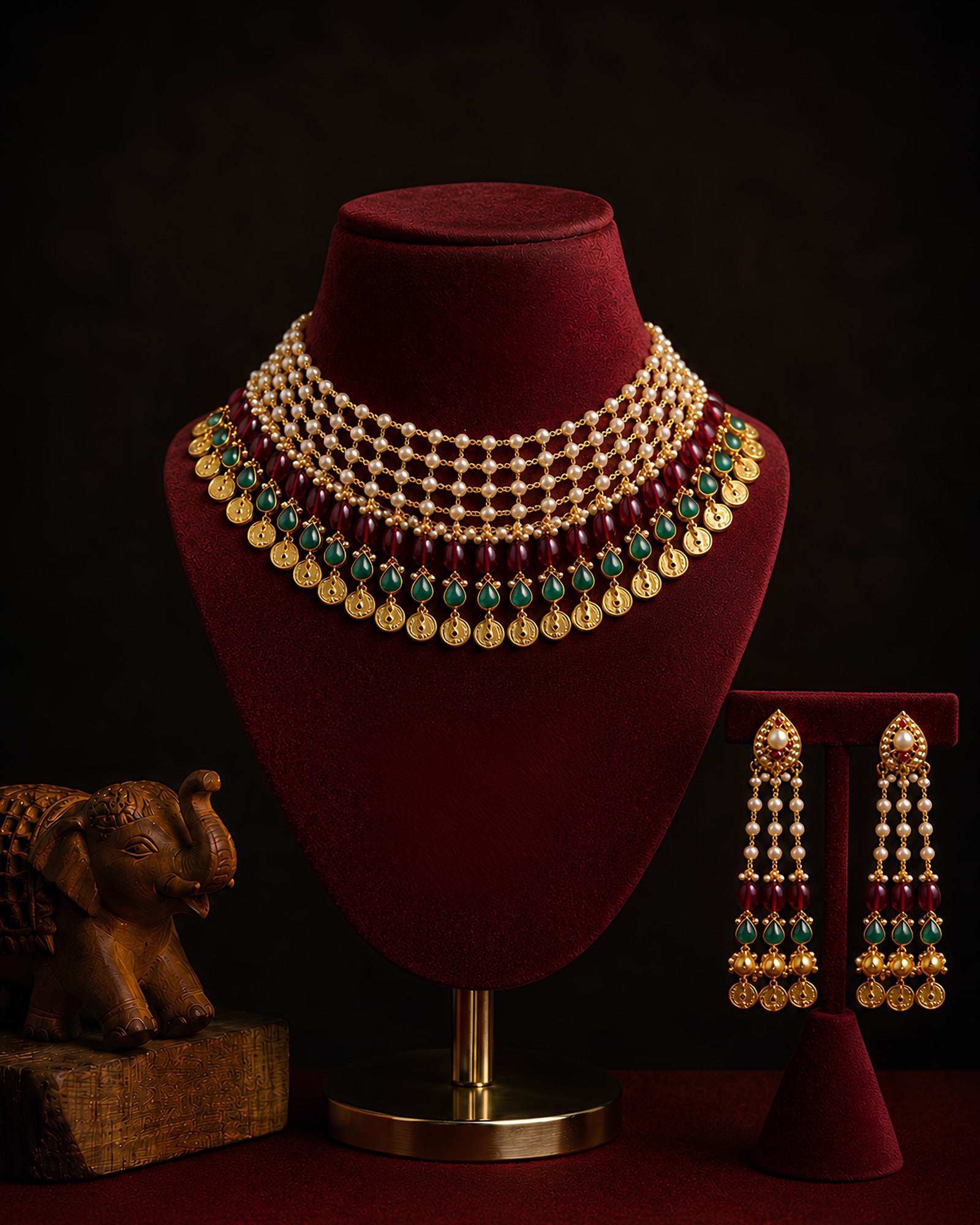 Multi-Layered Pearl & Gemstone Coin Necklace Set