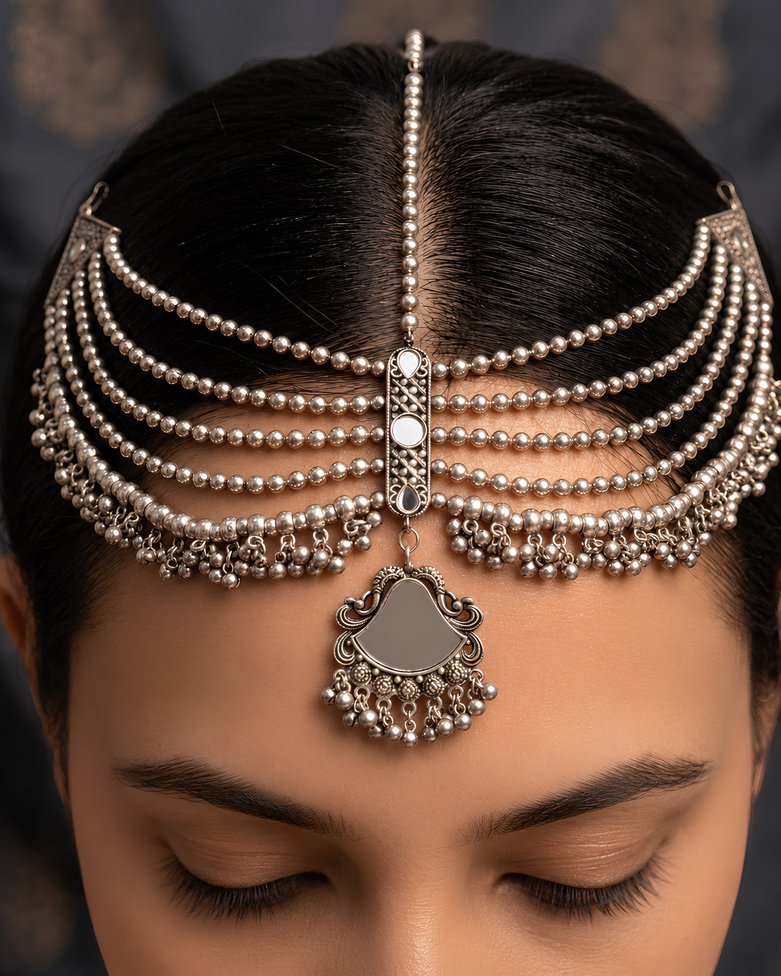 Multi-Strand Beaded & Mirror-Drop Matha Patti