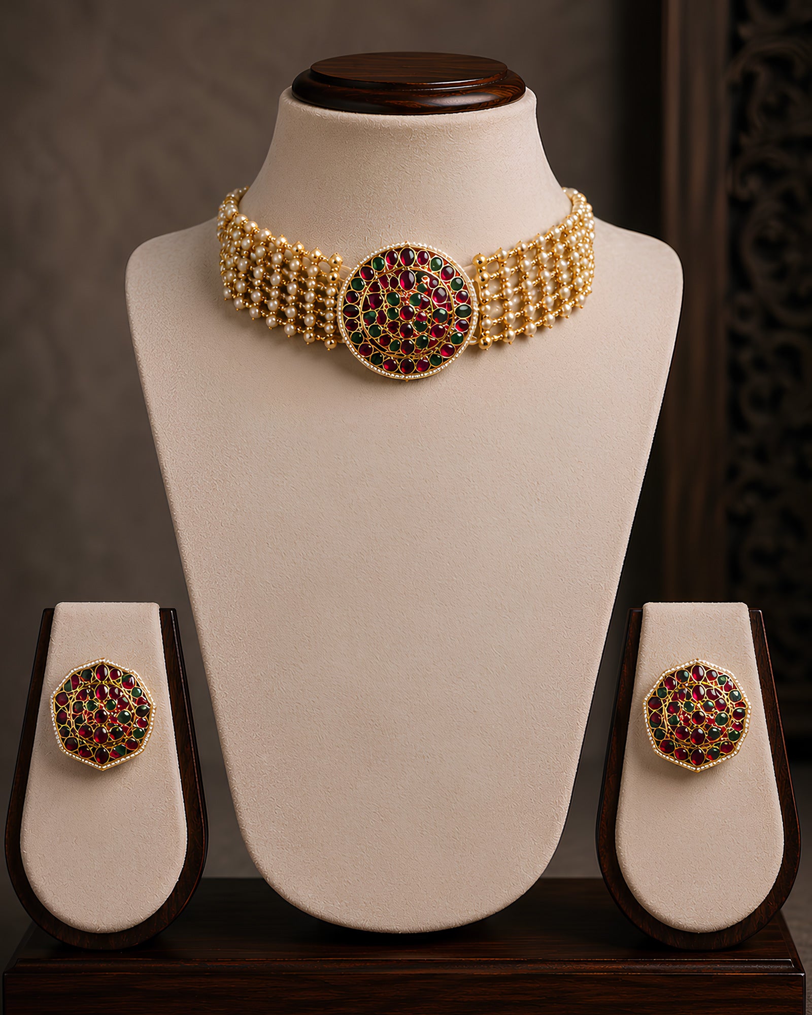 Multi-Strand Pearl & Enamel Choker Set
