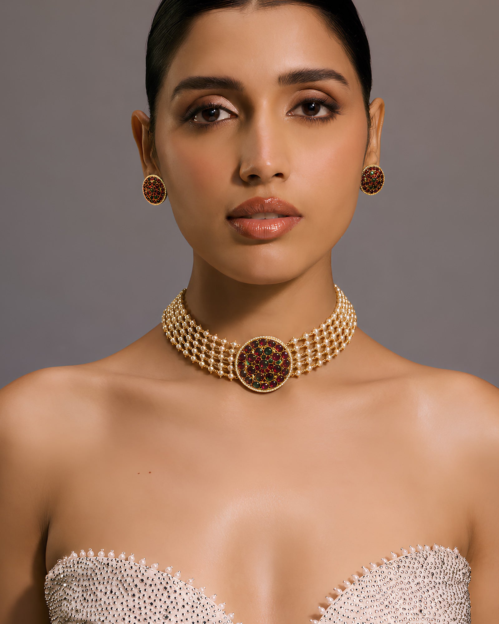 Multi-Strand Pearl & Enamel Choker Set