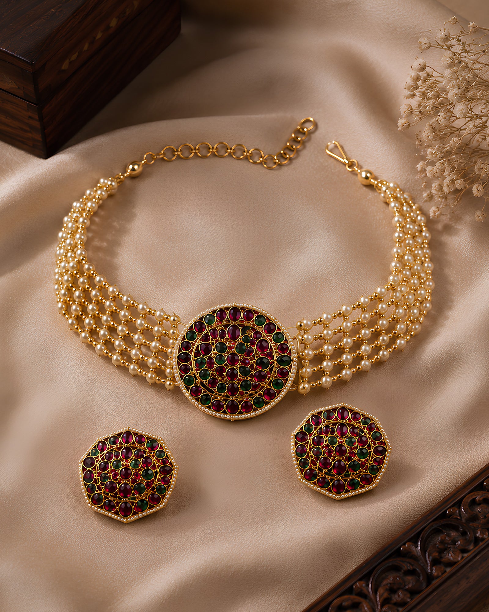 Multi-Strand Pearl & Enamel Choker Set