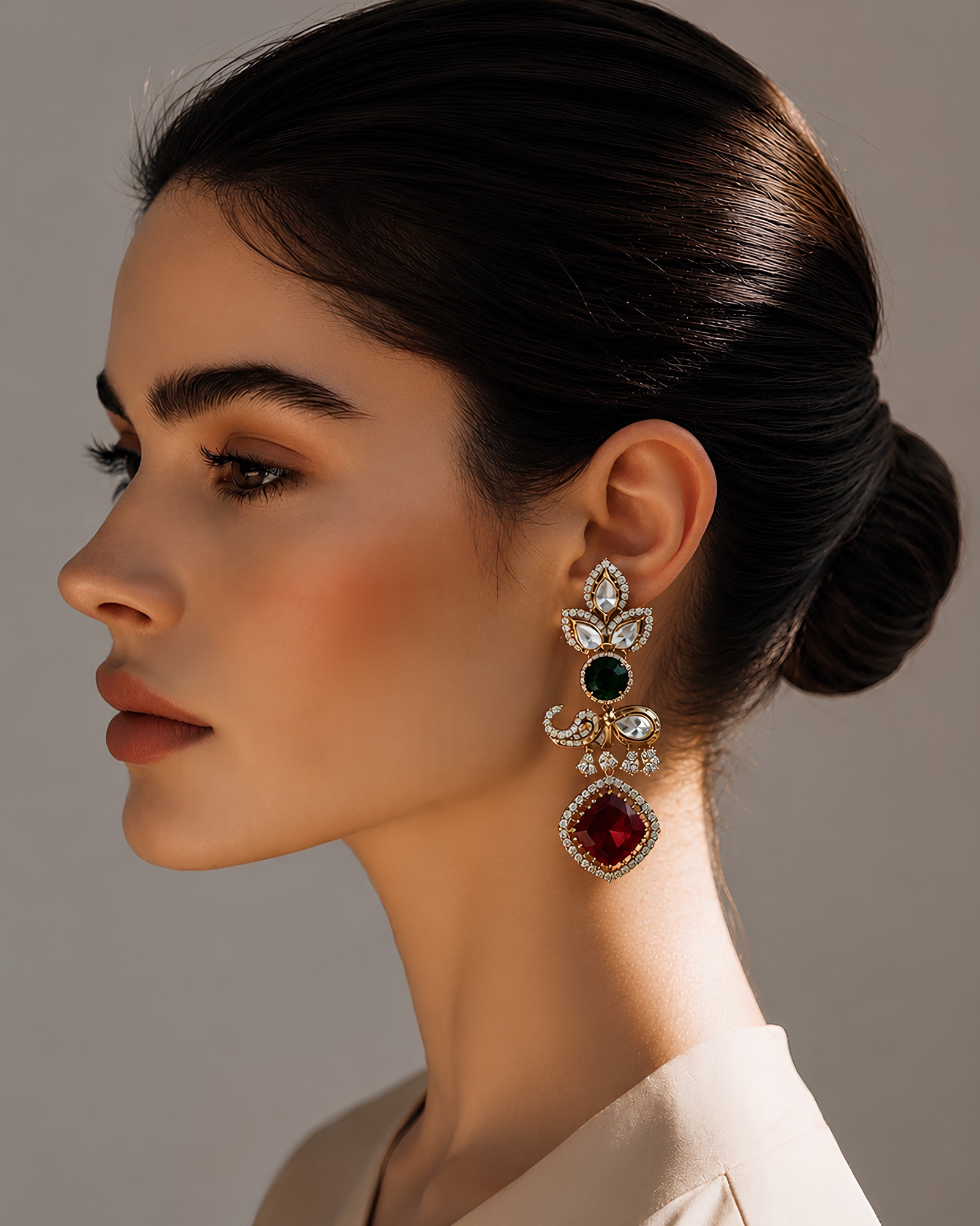 Multi-Tiered Gemstone & Floral Drop Earrings