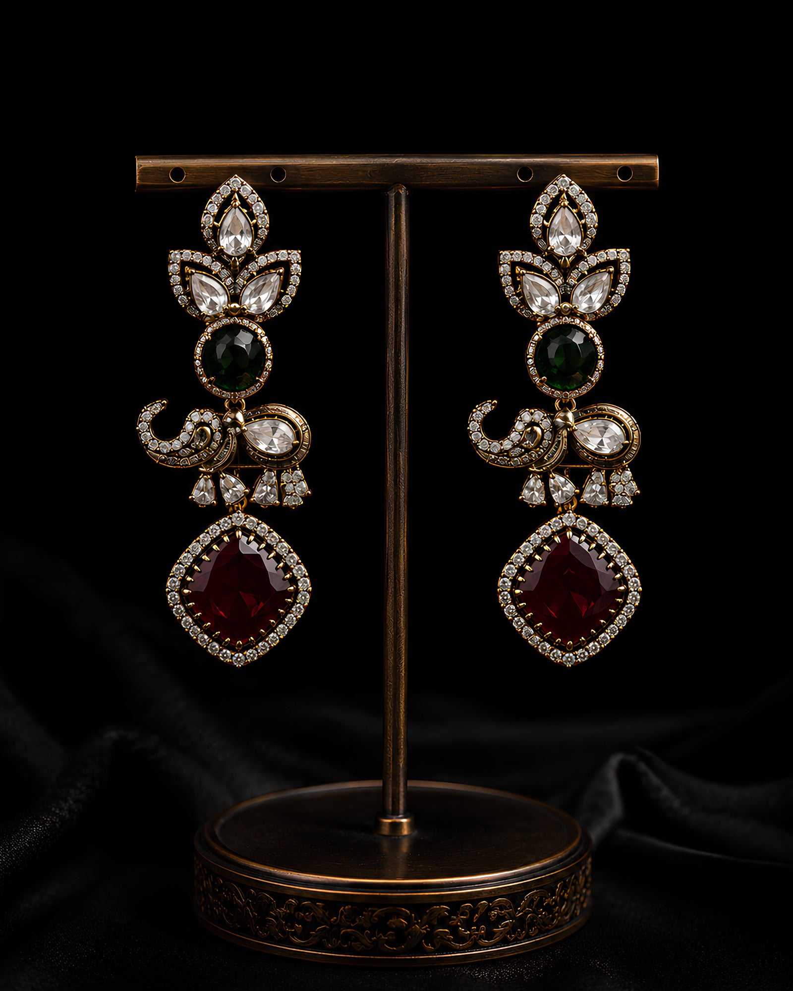 Multi-Tiered Gemstone & Floral Drop Earrings