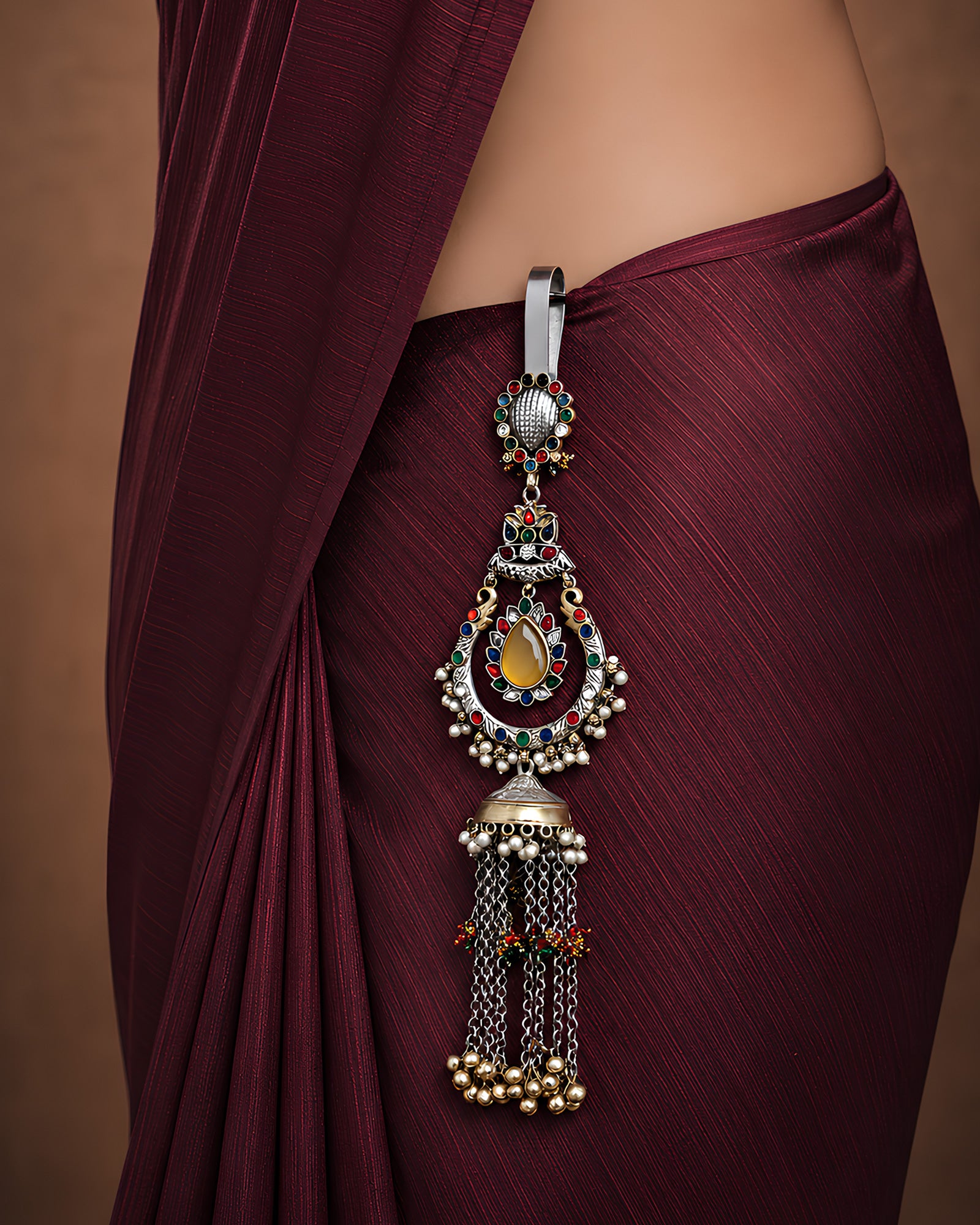Multi-Tone Amber Medallion Jhumka Chabi Chhalla
