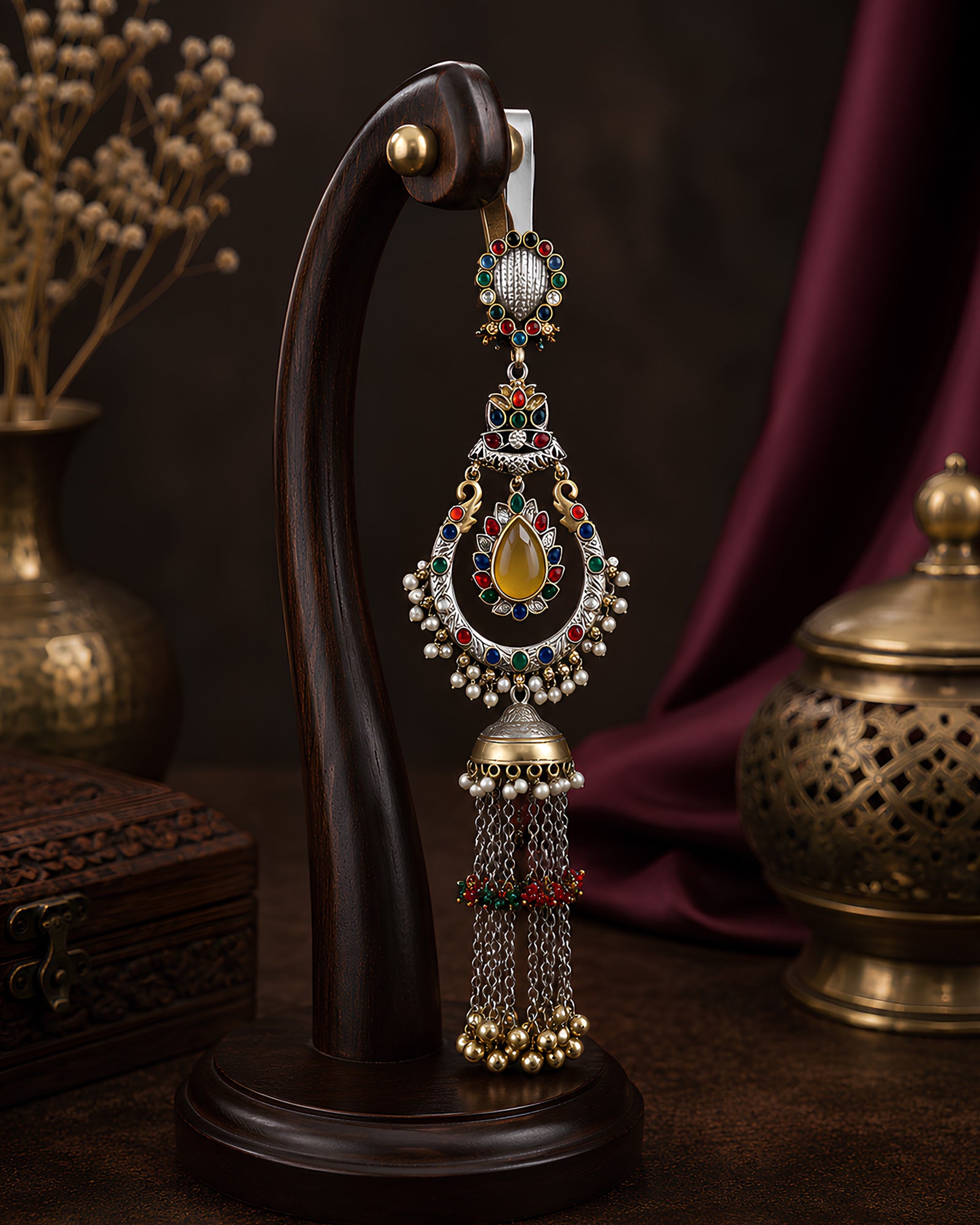 Multi-Tone Amber Medallion Jhumka Chabi Chhalla