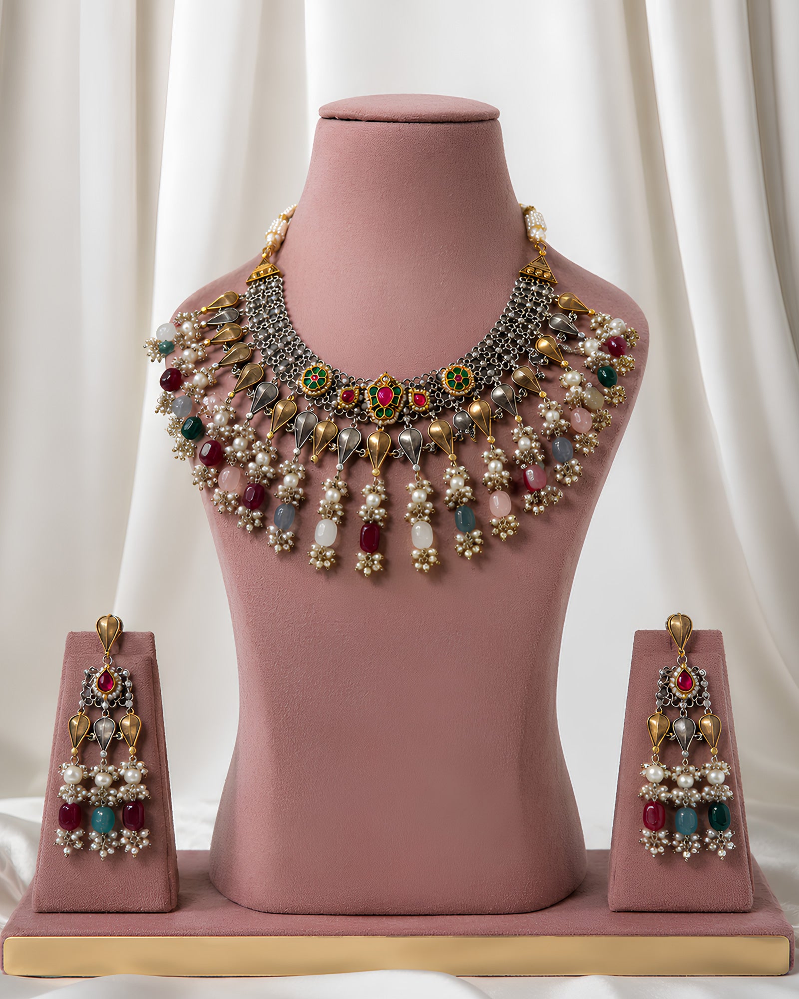 Multicolored Beaded Oxidized Statement Necklace