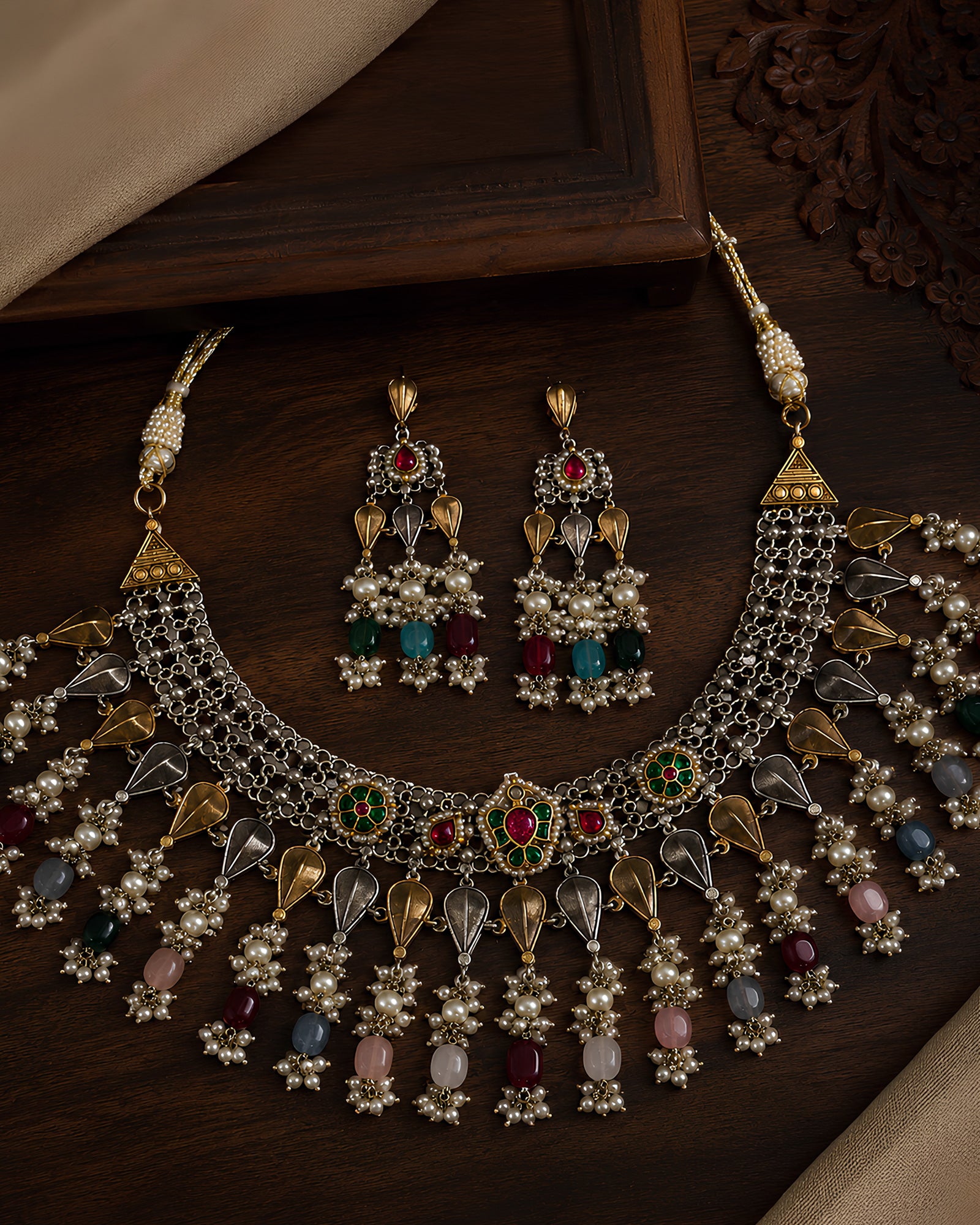 Multicolored Beaded Oxidized Statement Necklace