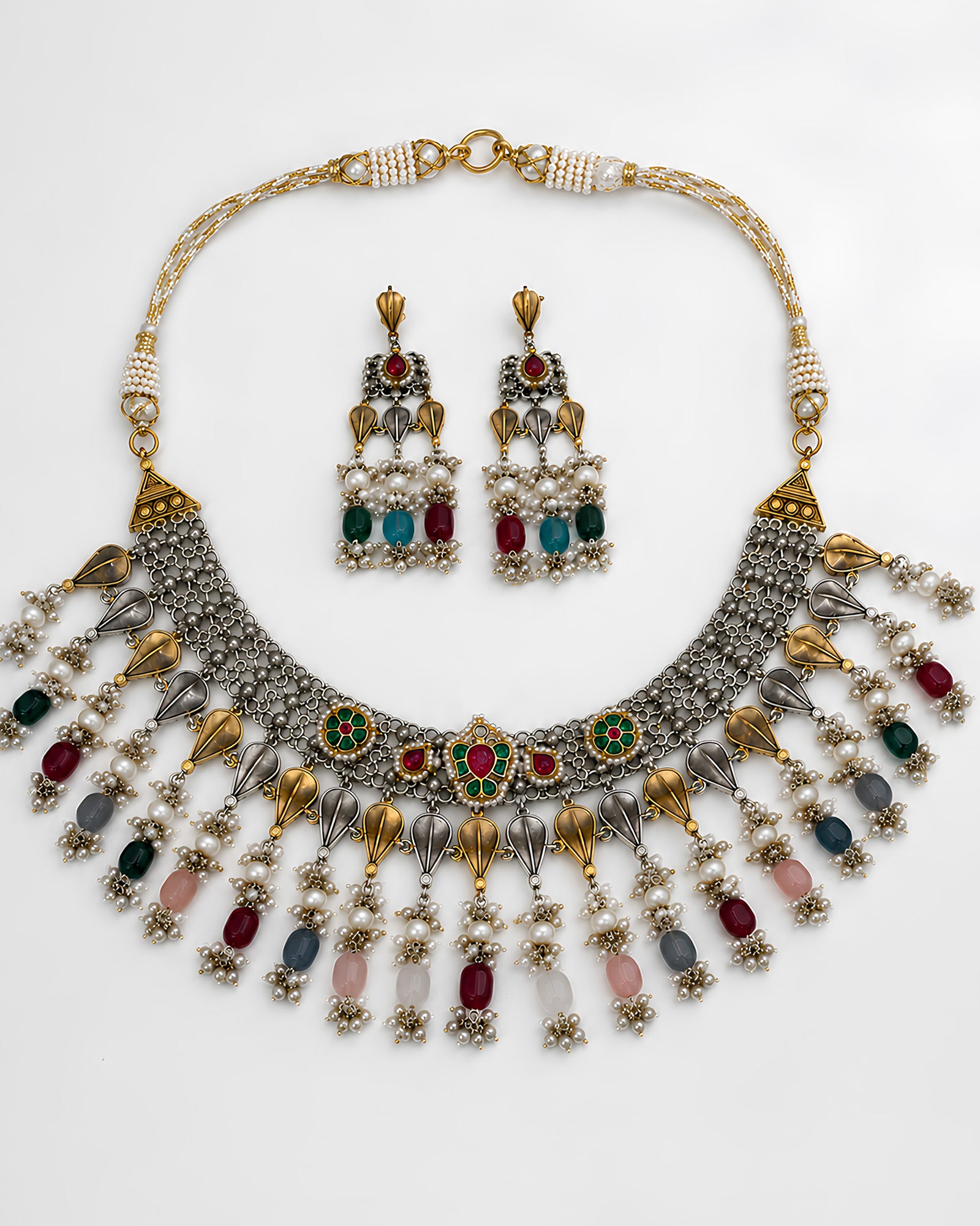 Multicolored Beaded Oxidized Statement Necklace