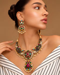 Multicolored Stone-Encrusted Statement Necklace Set
