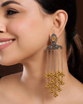 Ochre Bloom & Ghungroo Cascade Oxidized Danglers