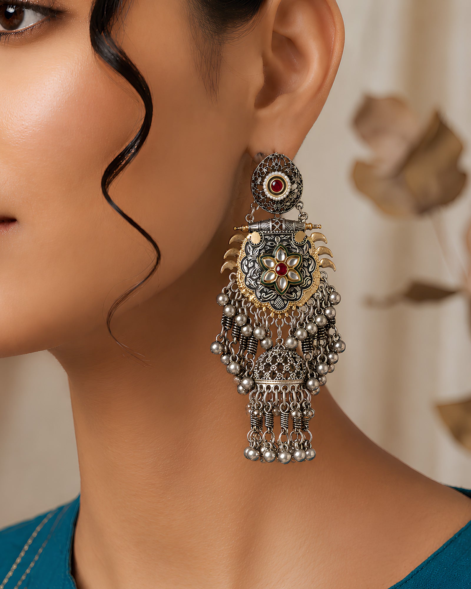 Olden Ink Chandelier Oxidized Jhumkas
