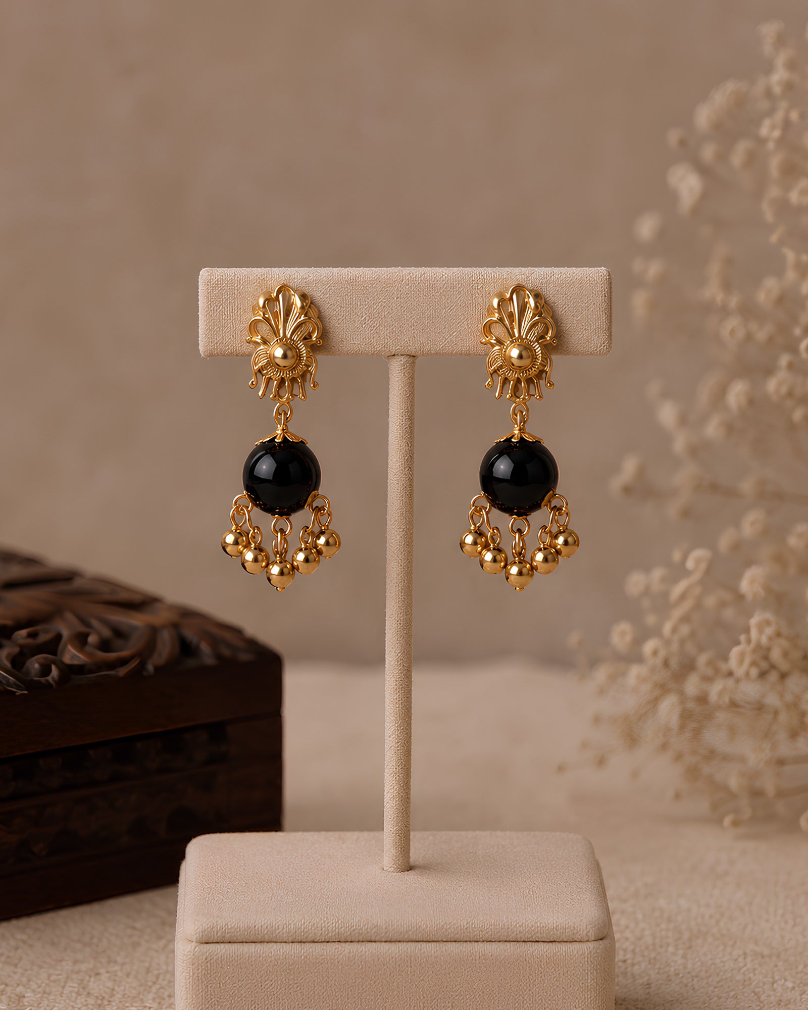 Onyx & Pearl Beaded Gold-Toned Necklace Set