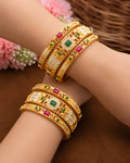 Ornate Enamel & Stone-Studded Bangle Set