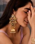 Ornate Kundan & Enameled Double Jhumka Earrings