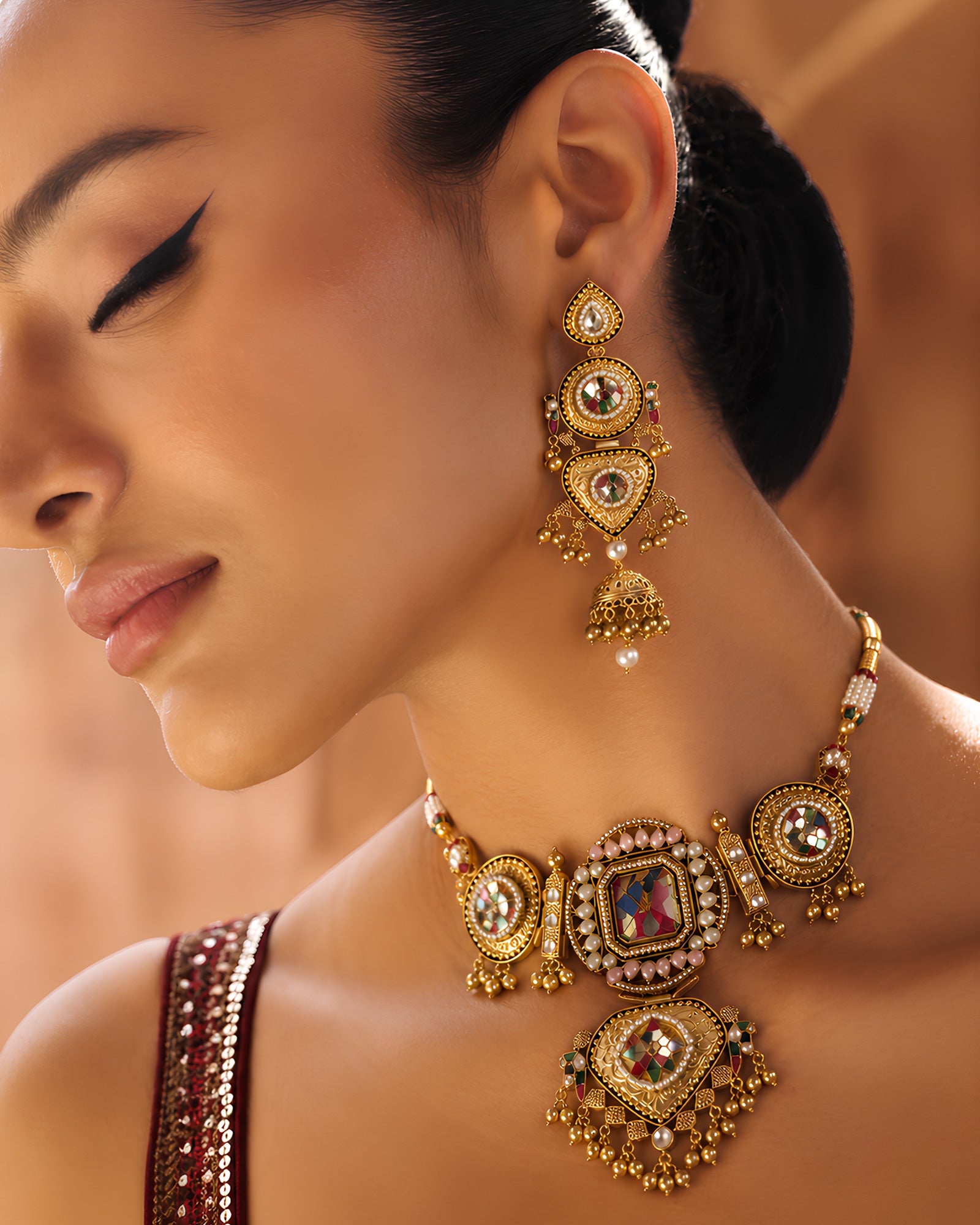 Ornate Kundan & Mirror-Work Choker Set