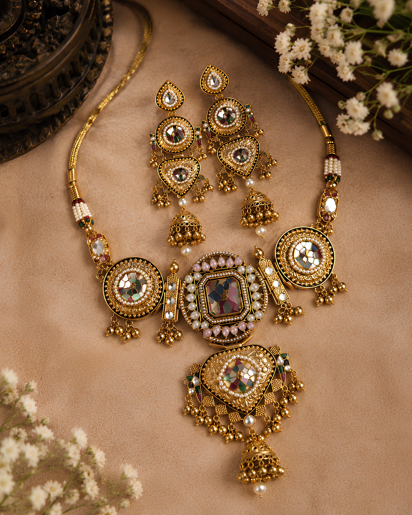 Ornate Kundan & Mirror-Work Choker Set