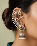 Ornate Paisley Silver Oxidized Ear Cuff Jhumkas