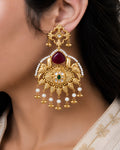 Ornate Peacock & Ruby Arch Statement Earrings