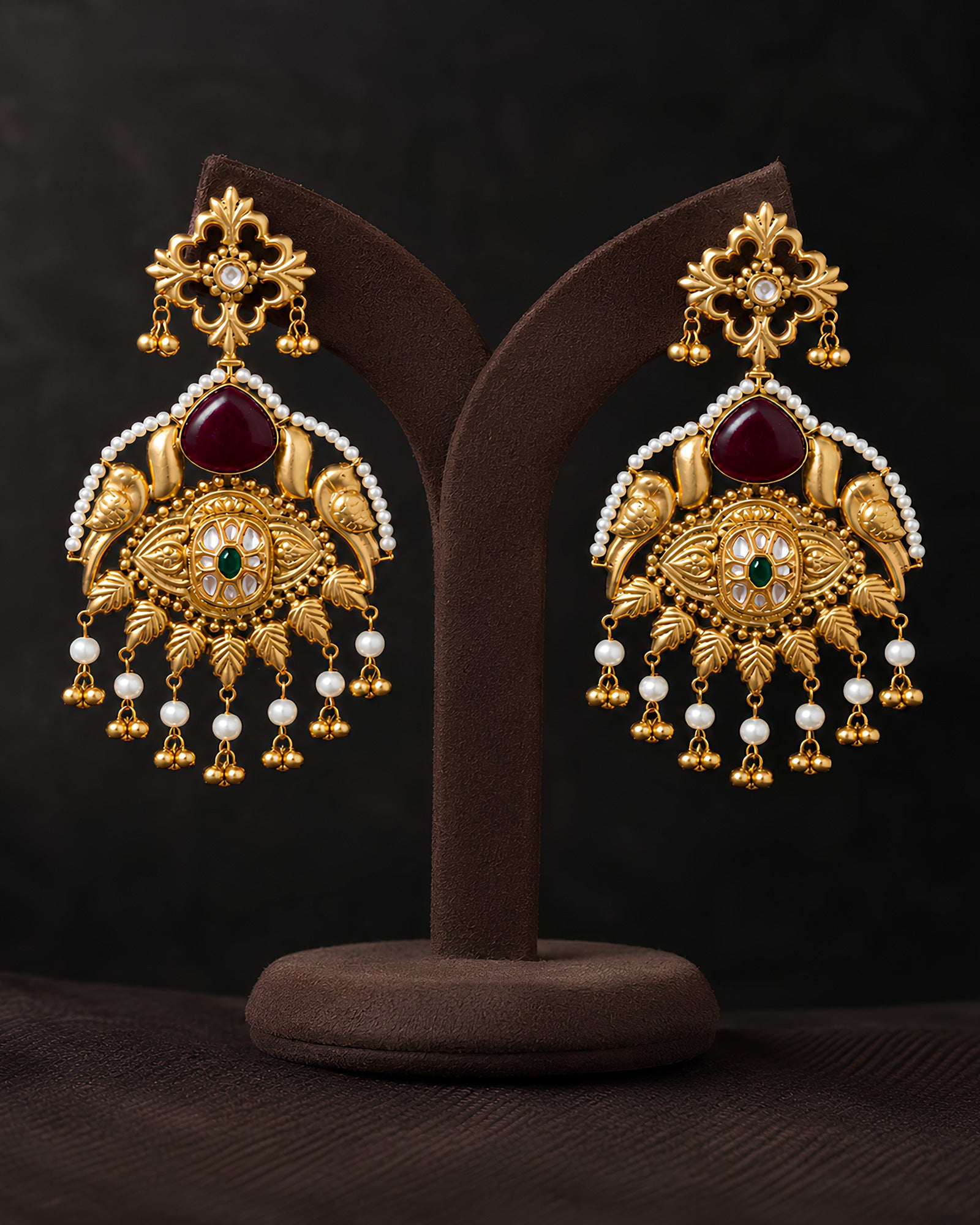Ornate Peacock & Ruby Arch Statement Earrings