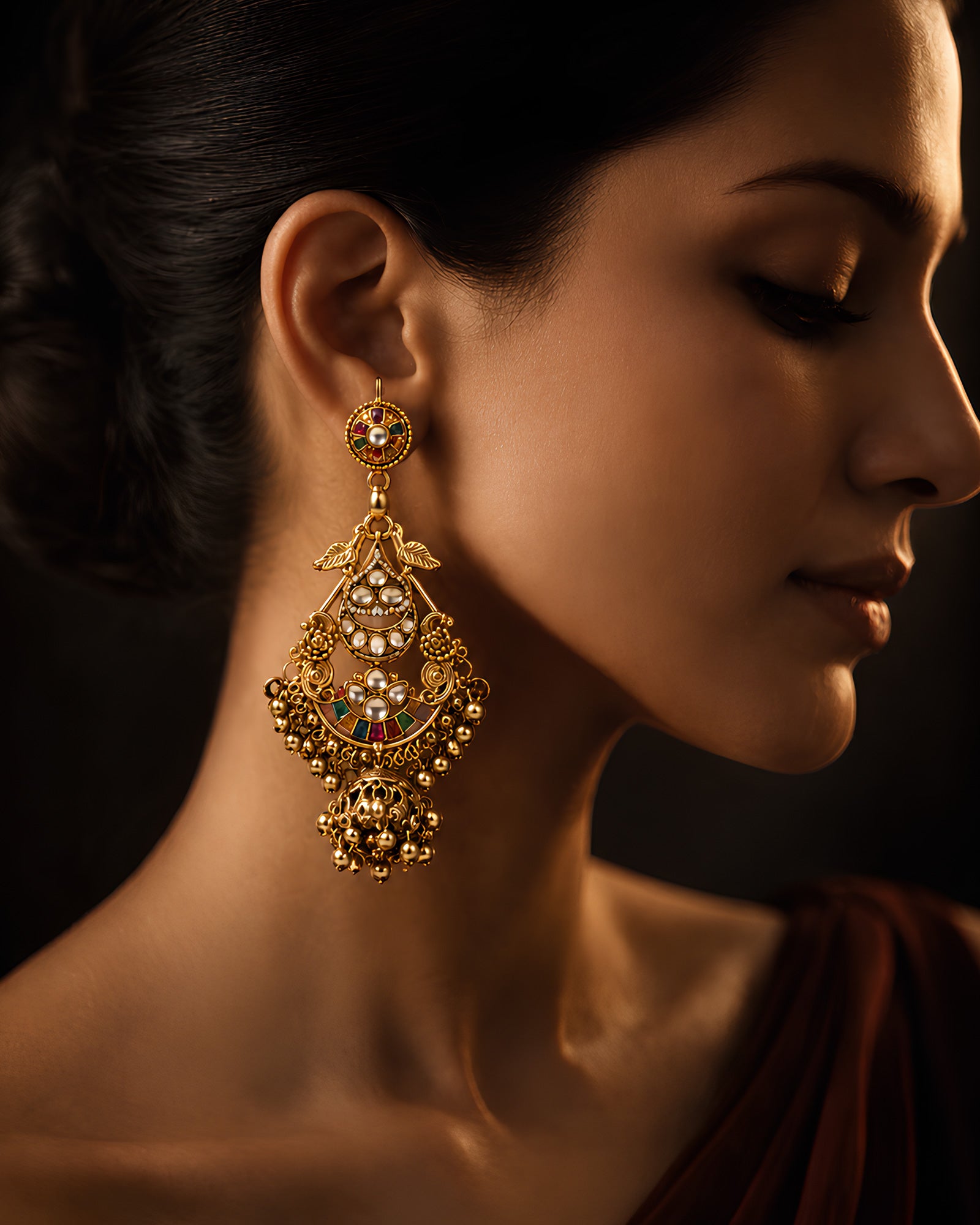 Ornate Polychromatic Floral Jhumka Earrings