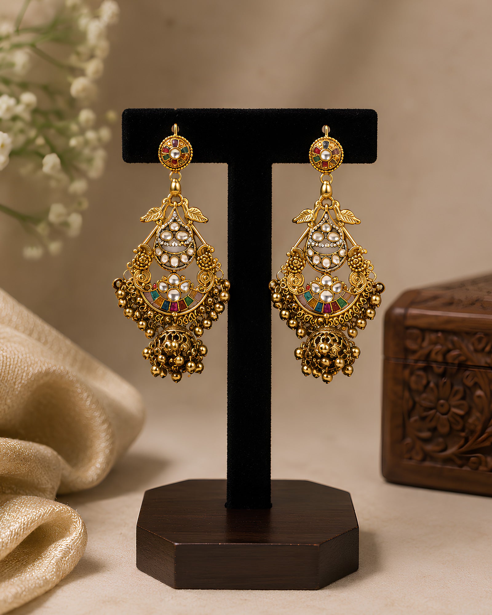 Ornate Polychromatic Floral Jhumka Earrings