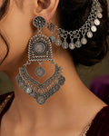 Oxidized Coin-Embellished Bahubali Earrings