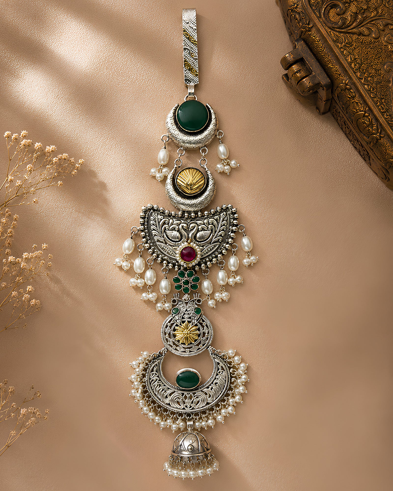 Oxidized Emerald & Heritage Peacock Chabi Chhalla