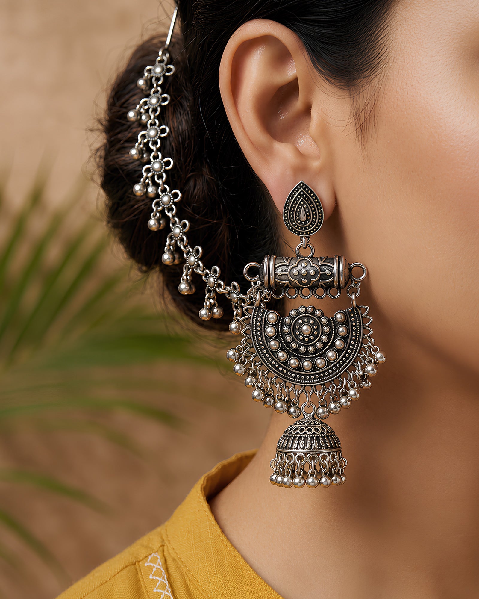 Oxidized Filigree Bahubali Jhumka Earrings