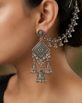 Oxidized Floral Diamond Bahubali Jhumka Earrings