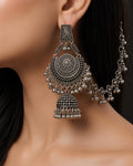 Oxidized Floral Mandala Bahubali Jhumka Earrings