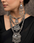 Oxidized Layered Tribal Shield & Mirror-Work Necklace Set