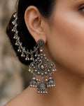 Oxidized Peacock Medallion Bahubali Jhumka Earrings